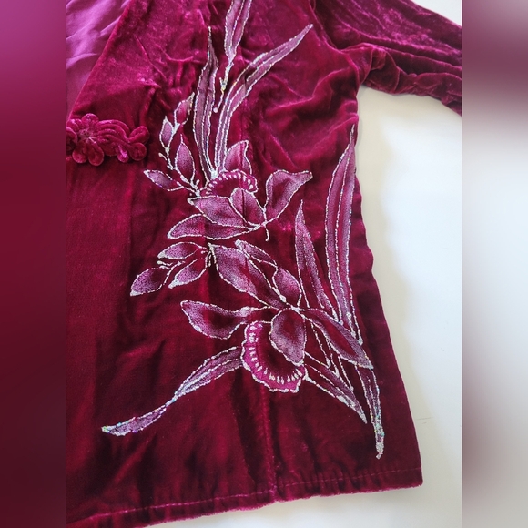 Vntg Velvet Womens Glitter Floral Cardigan Burgundy M? - Picture 8 of 8